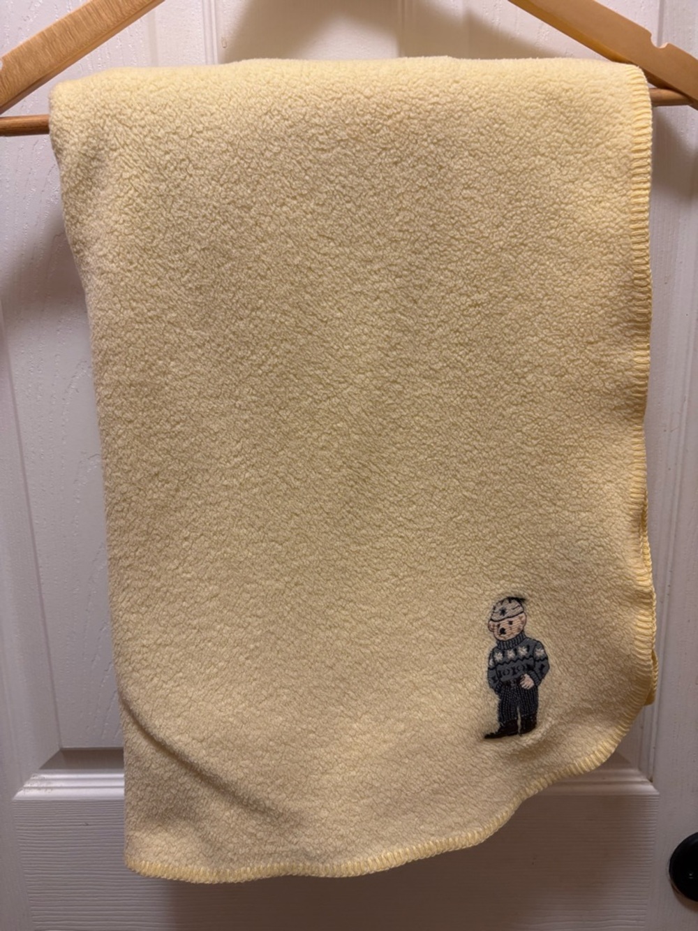 Ralph Lauren RL Teddy Bear Yellow Fleece Throw Blanket 50x68